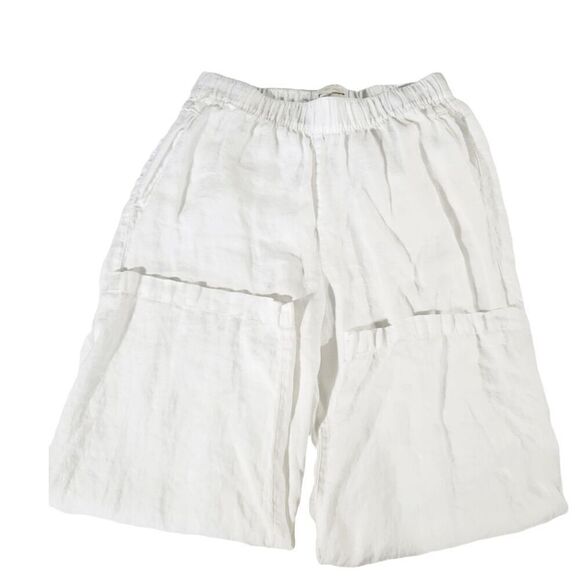 Cynthia Rowley White !00% Linen Pullon Elastic Waist front Back Pockets Size L - Picture 5 of 7